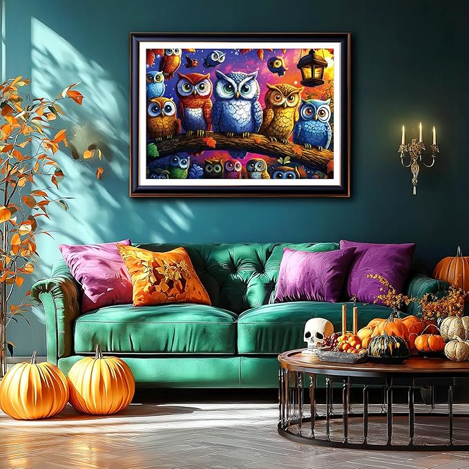 Halloween Colorful Owl Family 500 Piece Jigsaw Puzzle for Adults - Fantasy Night Scene Halloween Puzzle with Vibrant Art, Premium Quality Pieces, Family & Adult Puzzle Challenge (23"x15")