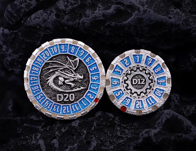 Metal DND Dice Set Spinning Dungeons and Dragon Dice Set Metal Dragon Polyhedral Magic 7 PCS Dice Set with Gift Box for Dungeons and Dragons Table Games Play Cards MTG(GyroDice_Pearl Silver Blue)