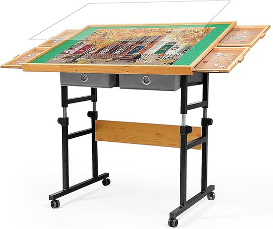 2000 Pieces Puzzle Table with Wheels, with Drawers and Cover, 40.16"x28.5" Adjustable Height & 45° Tilting, Puzzle Board for Adults