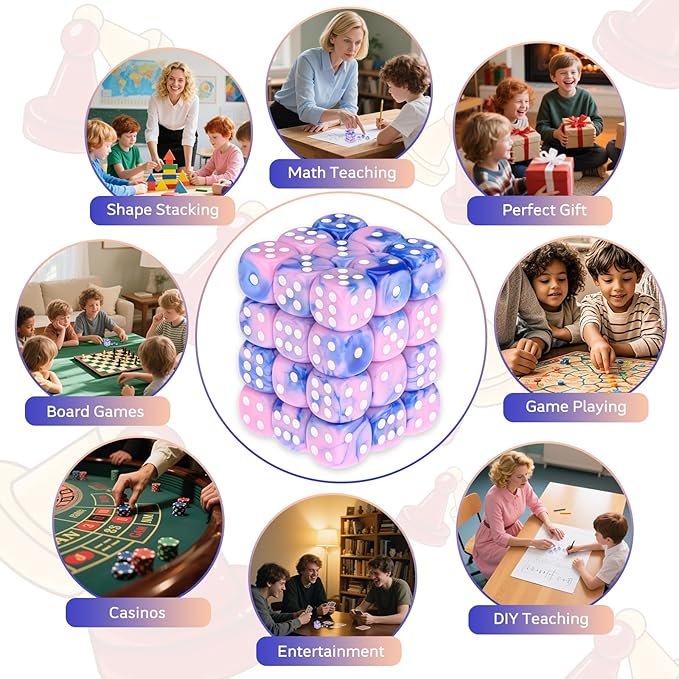 36 Pieces 12mm 6 Sided Mini Dice Set,Two Colours D6 Game Dice Set,6 Sided Standard Game Dice for Board Games Dice Games Classroom Teaching Dices Game,with Portable Gaming Box(Pink & Blue)