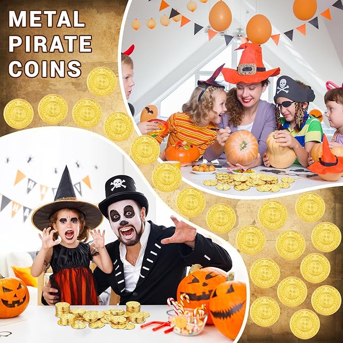 Hanaive 100 Pcs Metal Pirate Coins Bulk Gold Fake Coins Spanish Doubloon Tokens for Kids Board Games Pirate Party Cosplay(Fake Dollar)