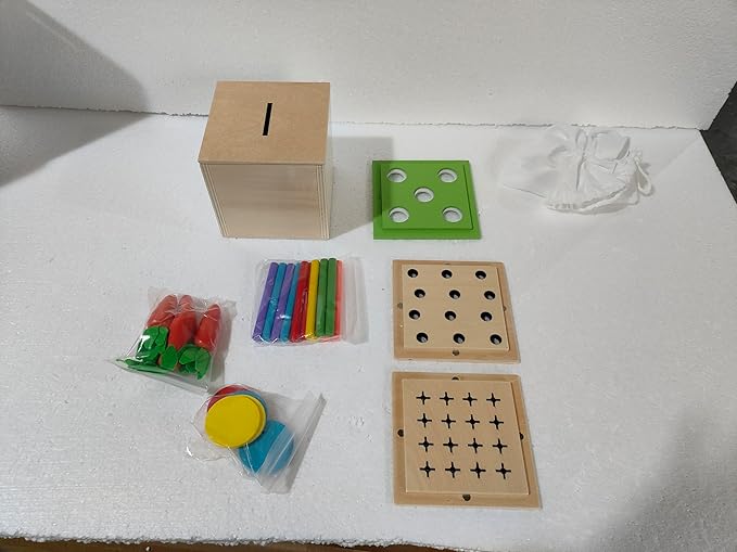 4 in 1 Montessori Play Kit Box - Cotton Swab Board, Coin Box, Carrot Harvest Game, Matchstick Color Drop Game Montessori Toys for Babies 6-12 Months, 1 Year, 2 Year