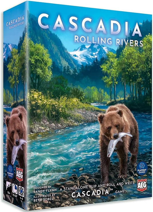 AEG & Flatout Games | Cascadia:Rolling Rivers Roll & Write Puzzly Dice Game | Explore The Pacific Northwest, Build Ecosystems | Ages 10+ | 1-4 Players