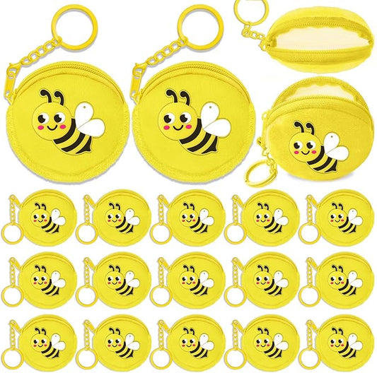 15 Pack Bee Change Coin Purse with Keyrings for Honey Bee, bumble bee, Mommy to Bee, Oh Babee, Baby to Bee baby shower, Adult Bee, Queen Bee, Birthday, Gender Reveal,Yellow