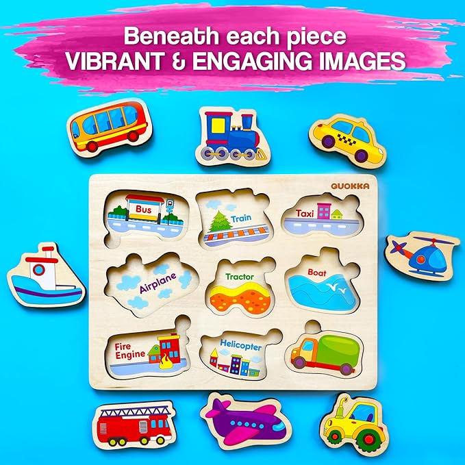 QUOKKA Wooden Puzzles for Toddlers 3-5 - Cars Toddler Puzzles 1-3 Years Old - Gift Educational Toys for Boys and Girls - Wood Games for Children's Learning 2-4