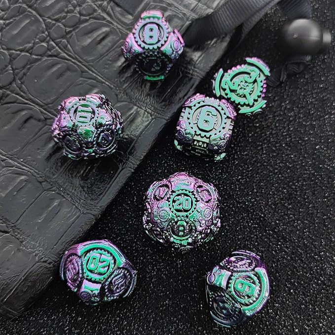 Geakeeper Construct D&D Dice, Metal DND Dice Set, 7Pcs Polyhedral Dragon Metallic D&D Dice with Gift Case for Dungeons and Dragon Game, RPG Role Playing Table Game Gifts (Gradient Green)