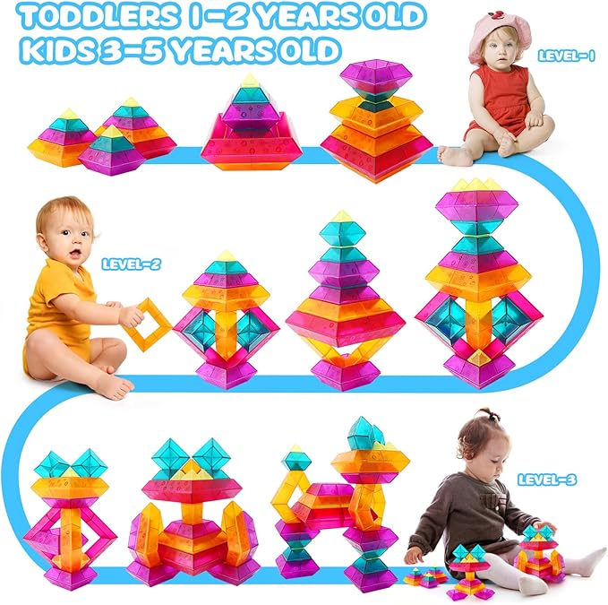 Building Block Sets for Kids 1 2 3 4 5 6 Year Old, 30 Pcs Stacking Blocks Toys for Boys Girls, STEM Preschool Learning Activities Educational Light Table Toys Gifts for Toddlers Children Age 18+ Month