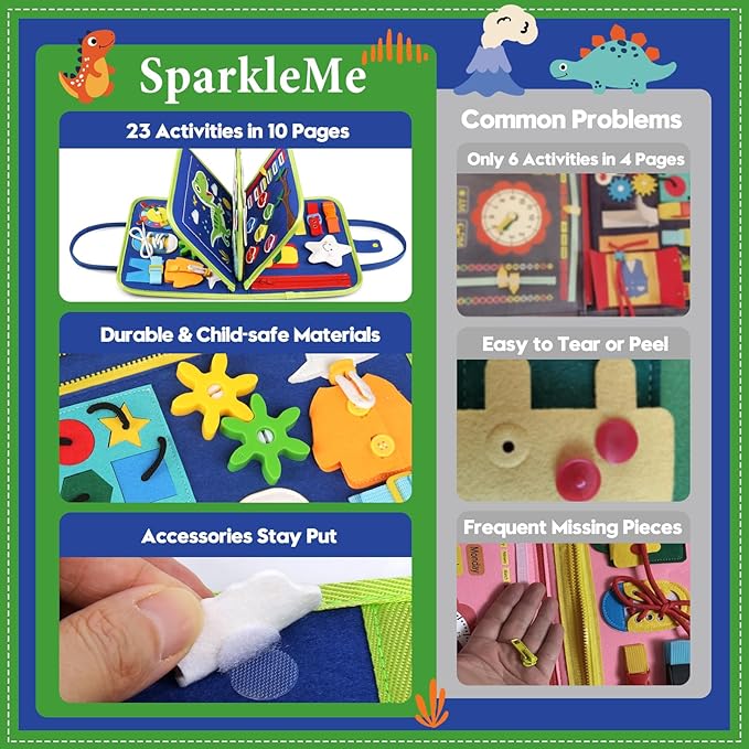 Toddler Sensory Busy Board: Travel Toy Activity Book for Girls Boys, Motor Skill Development Gift for Baby Aged 3-4 Years, Fine Educational Preschool Montessori Learning Toy for Car Airplane Dinosaur