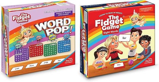 The Fidget Game Ultimate Reading Bundle - Flashcards and Pop Fidget Toys for Kids Pre-K to Third Grade - Learning Activities and Games for High-Frequency Dolch Sight Words - Includes Mats and Dice