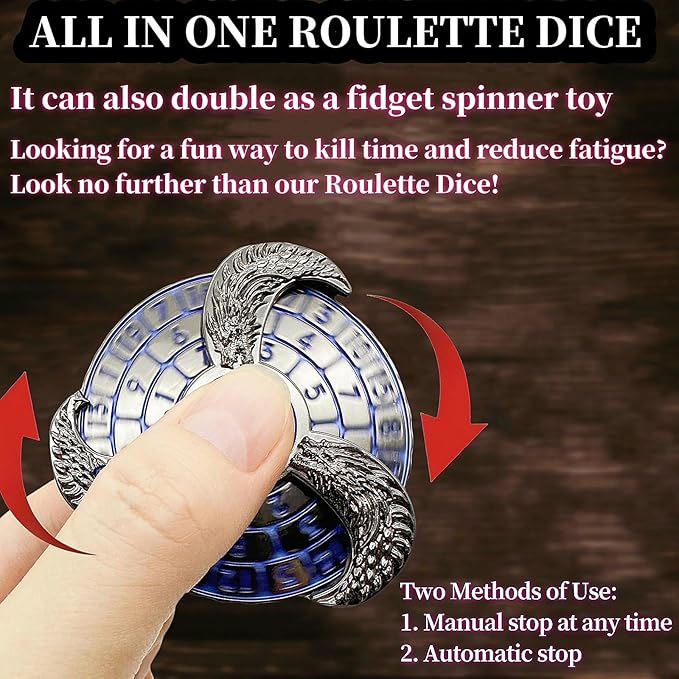 D&D Themed Fidget Spinner, dice Spinner, D4,D6, D8, D10, D12,D20,D% 7-in-1 Metal dice, Perfect for D&D Dungeons and Dragons, RPG and Pathfinder Role Playing Games (Black Blue)