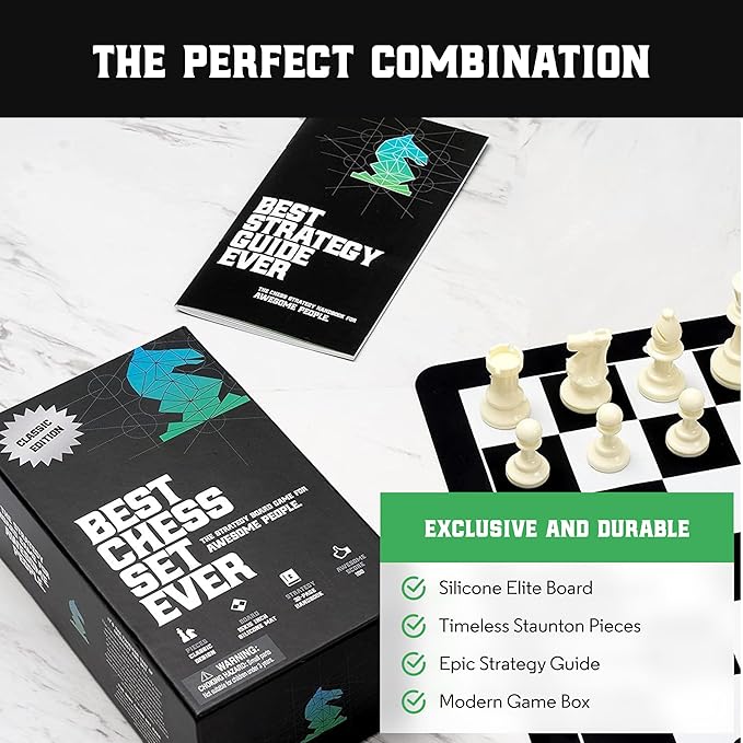 Best Chess Set Ever Portable Chess Set 1X Single Weighted Staunton Pieces with 15 in Foldable Silicone Chess Board, Lite Edition for Kids & Adults, Travel Chess Set for Begginers and Pros