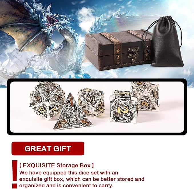 AncientDeer 7pcs Metal Dice Set D&D, Unique New Dragon Pattern DND Metal Dice Set, Used for Dungeons and Dragons Role Playing Game(RPG),MTG,Pathfinder,Table Game,Board Games