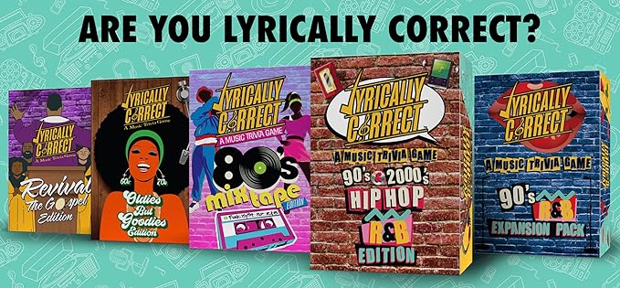 Lyrically Correct 80’s Mixtape Hip Hop, R&B, Funk & Pop Music Trivia Card Game for Friends, Fun Party Game for Adults, Family Gatherings, Finish The Lyrics Challenge, and 80s Music