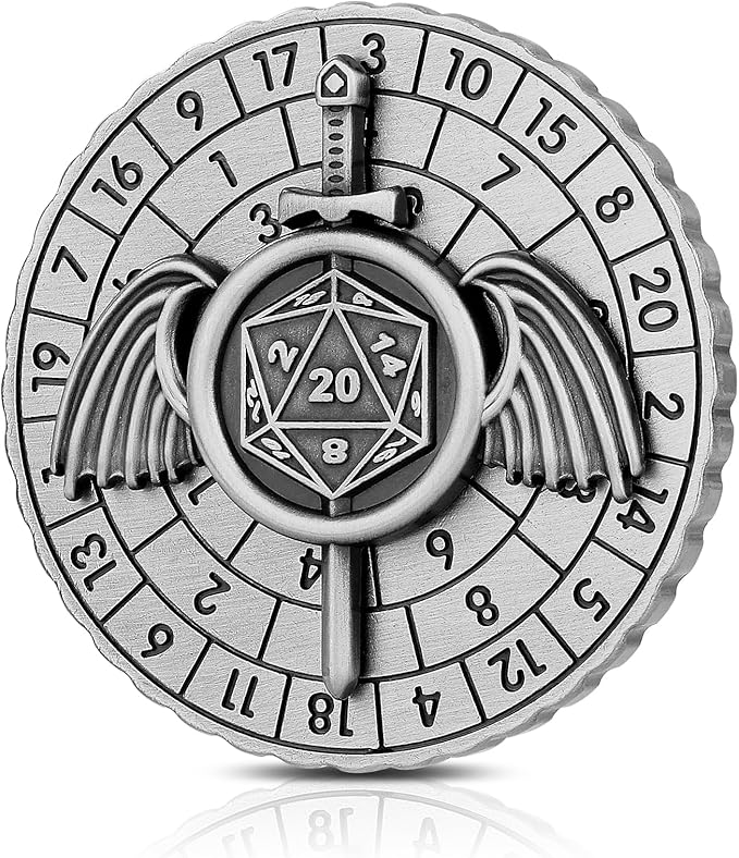 Spinner DND Dice, 7-in-1 Fighters Swords Metallic D&D Dice, Fighters Swords Roulette Dice Spinner for DND Dice Set, DND Gifts with Gift Box, Role Playing Board Game Accessories, Dark Silver