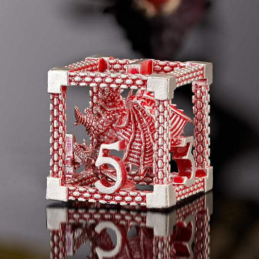 Dragon DND Dice, D&D Hollow Metal Polyhedral Dice Set for Dungeons and Dragons Dice RPG MTG Table Board Games (Red White Dragon)