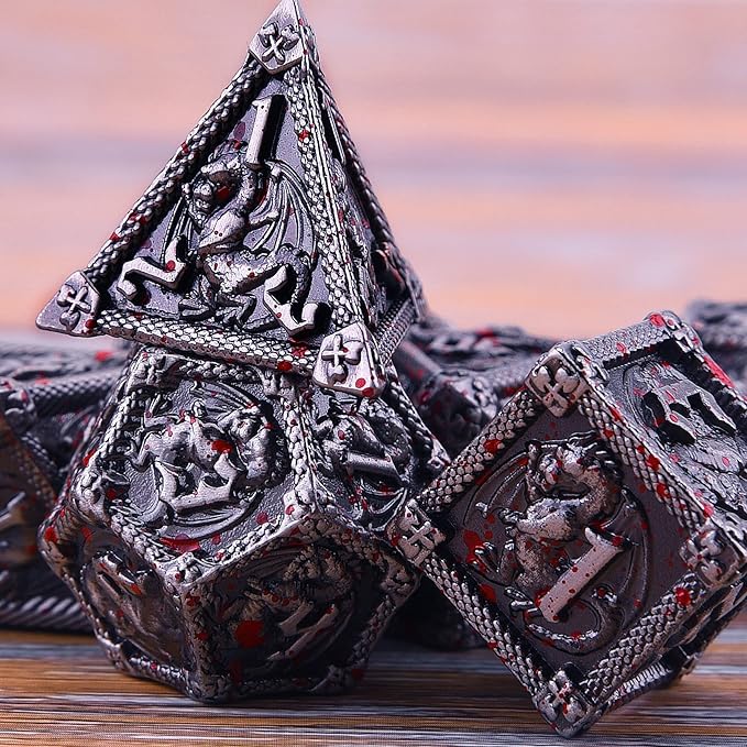AUSTOR 7-Die Metal DND Dice Set Dungeons and Dragons Polyhedral Roll Playing Dice with Box D20 D12 D10 D% D8 D6 D4 for Pathfinder MTG RPG Board Games