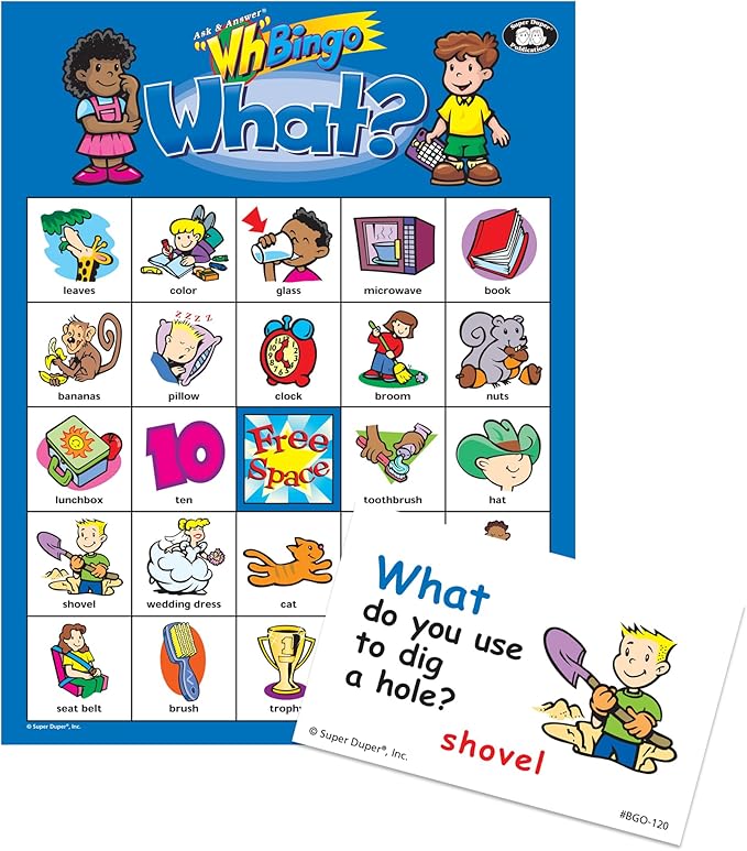 Super Duper Publications | Ask & Answer® Wh Bingo Board Game | Comprehension, Verbal, and Communication Skills | Who, What, Where, When, and Why Questions | Educational Resource for Children