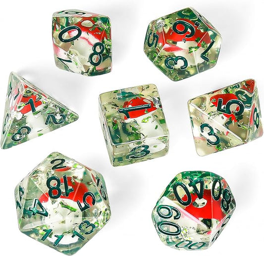 OriCraft Mushrooms Dice DND Dice Set with Poisonous Mushrooms Inside Dungeons and Dragons Polyhedral Role Playing Gaming Dices D20 Dice 7 Set Halloween Dices