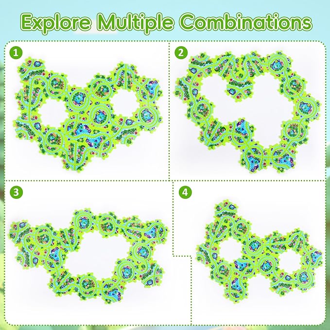 15Pcs Puzzle Racer Kids Car Track Set for Kids, Race Tracks for Toddlers Ages 3-8, Puzzle Track Car Play Set, Educational Puzzles Cars Toys Gifts for 3 4 5 6 7 Year Old Boys (Snail Bee Ladybug)