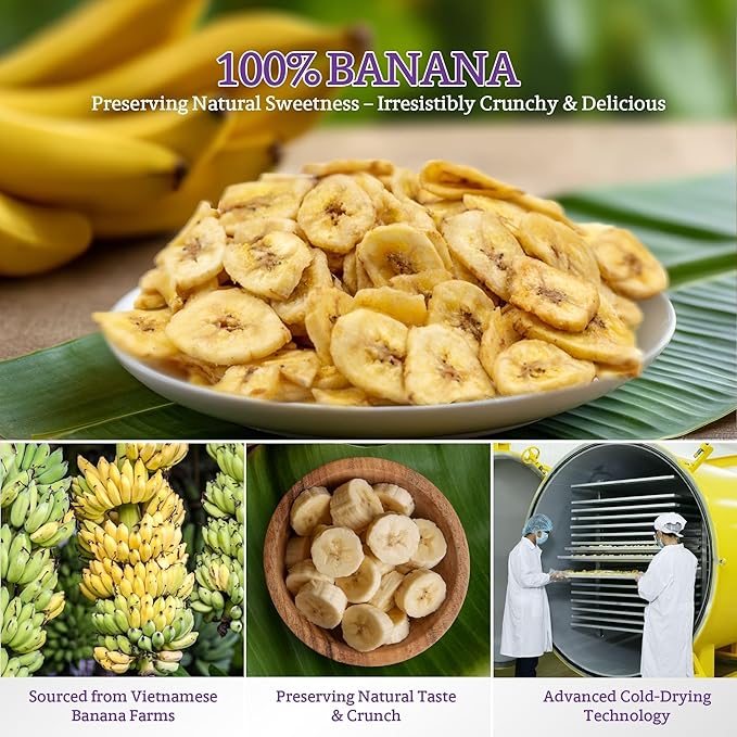 Vinamit Dried Banana Chips | Unsweetened Banana Chips | 8.8 oz Bag | Naturally Sweet, Non-GMO, Gluten-Free & No Added Sugar | Rich in Potassium | Ideal for Travel, Healthy Snacking