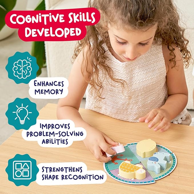 Nene Toys Touch and Match Bingo Game - Educational Sensory Toy for Kids Aged 3+ | Board Game with 24 Wooden Shapes & Puzzle Cards for Family Fun | Develops Fine Motor Skills & Tactile Awareness