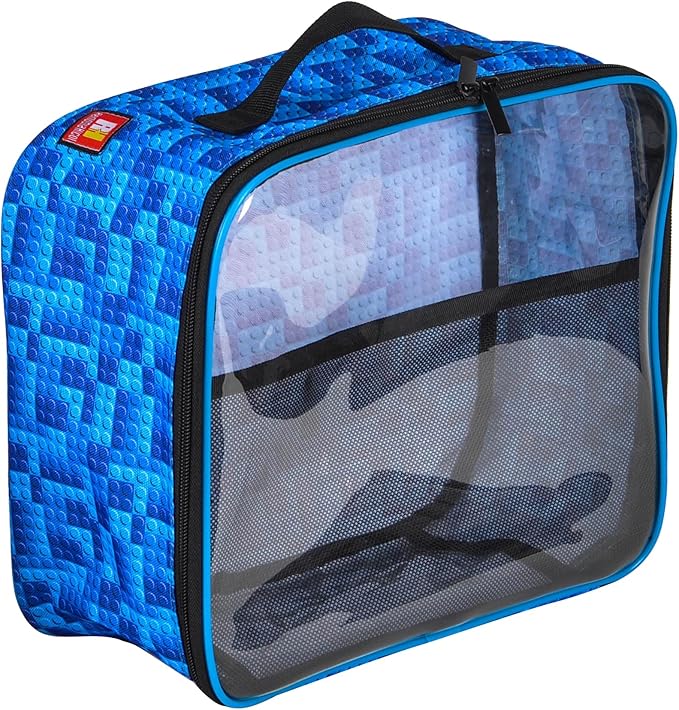 4-piece Kids Toy Storage Organizer Set Bag for Lego Building Bricks with See Through Clear TPU Top, Small Toy Packing Cube Bags, Clean Up Container case (grid pattern)