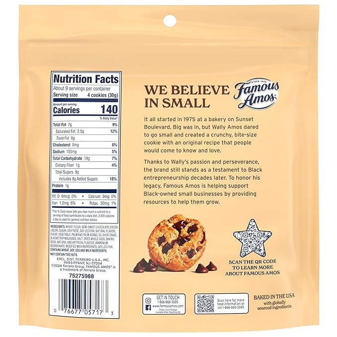 Famous Amos Classic Chocolate Chip Cookies, 9oz Bag (Pack of 8)