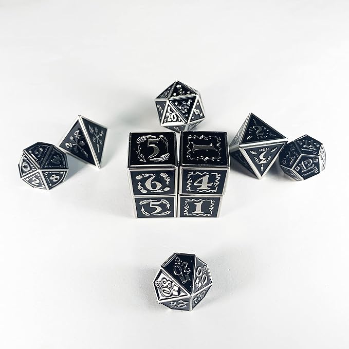Metal Dice Set Collection for DND and All TRPG Games (Nightwatch, Silver 10 Set)