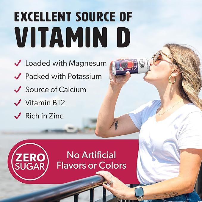 ShineWater Vitamin D Hydration Electrolyte Drink - Flavored Water with Electrolytes, Sugar-Free, Magnesium, Zinc, Vitamin B12, Plant-Based, Low Calorie - Watermelon BlackBerry Fruit Water 12 Pack