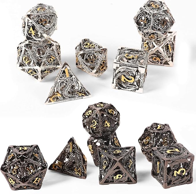 AncientDeer 7pcs Metal Dice Set D&D, Unique New Dragon Pattern DND Metal Dice Set, Used for Dungeons and Dragons Role Playing Game(RPG),MTG,Pathfinder,Table Game,Board Games