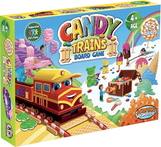 Jumping High Fives Candy Trains Board Game - A Sweet Sugar Coated Cooperative Train Game for Kids Ages 4 and Up - Children Learn New Skills with Tasty Track Building, Perfect for Family Play Time