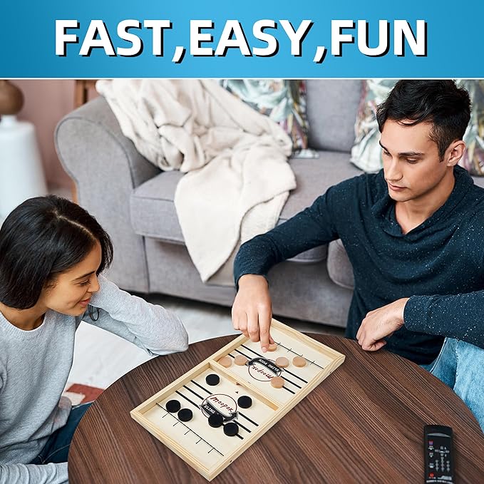Fast Sling Puck Game - 2 in1 Chess Board and Desktop Battle Super Winner Game,Fast Action Wooden Air Hockey Board Game,Adults and Kids Family Friend Funny Slingshot Game Toys