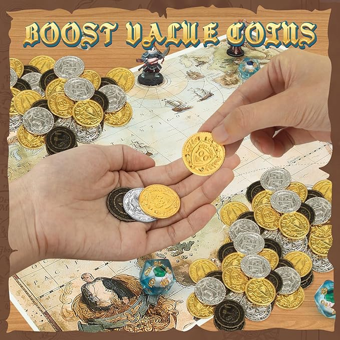 Byhoo 150 PCS Metal DND Coins, 1.2" Gold Silver Copper Tokens with Face Value for Board Game and Tabletop RPG, Fantasy Metal Coins for Pirate Game Party Cosplay