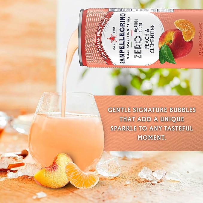 Sanpellegrino Zero Grams Added Sugar Italian Sparkling Drinks, Sparkling Peach Clementine Beverage, 11.15 Fl Oz (Pack of 24)
