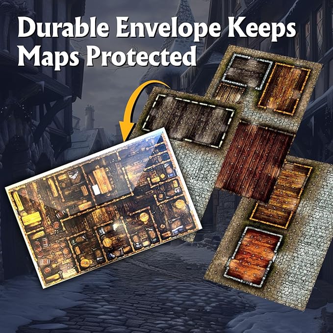 Arcknight The Cobblestone City Roleplaying Battlemaps; 16 Modular RPG Maps in 8 Double-Sided Pages, 1" Square Grid, Modular & Versatile Design for Tabletop Gaming - for Dungeons & Dragons, Pathfinder