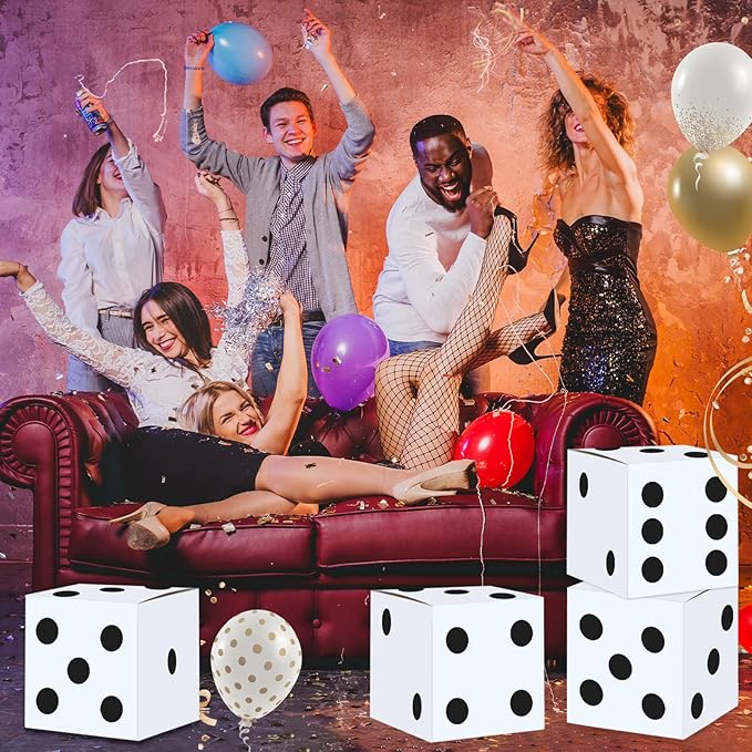 16PCS Large Casino Dice Boxes 11 Inch Casino Theme Party Decoration Jumbo Giant Dice Favor Boxes Bulk for Board Game Night Table Centerpiece Las Vegas Graduation Prom Birthday Party Supply, White