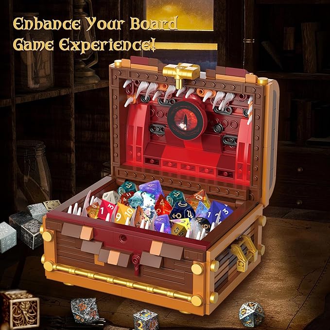 Mimic Chest Building Sets, Monster Dice Storage Box that Holds Up to 3 Polyhedral Dice Sets. Ideal for Dragons Board Game Gifts for Adults and Kids, Compatible with Lego Sets, 531pcs