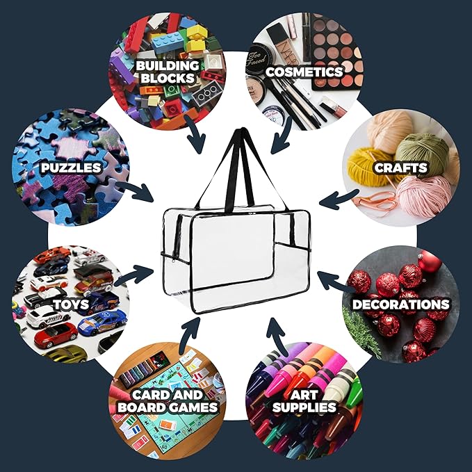 Clear Toy Organizer Bag (8-Pack) 21", Clear Comforter Storage Bags, Large Plastic Storage Organizer for Puzzle, Board Games, Building Blocks, Clothes, Makeup & Toiletry with Zipper/Handle