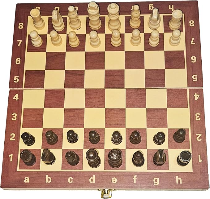 11.8" Magnetic Wooden Folding Chess Set, Game Board Interior for Storage for Adults Beginner Chess Board