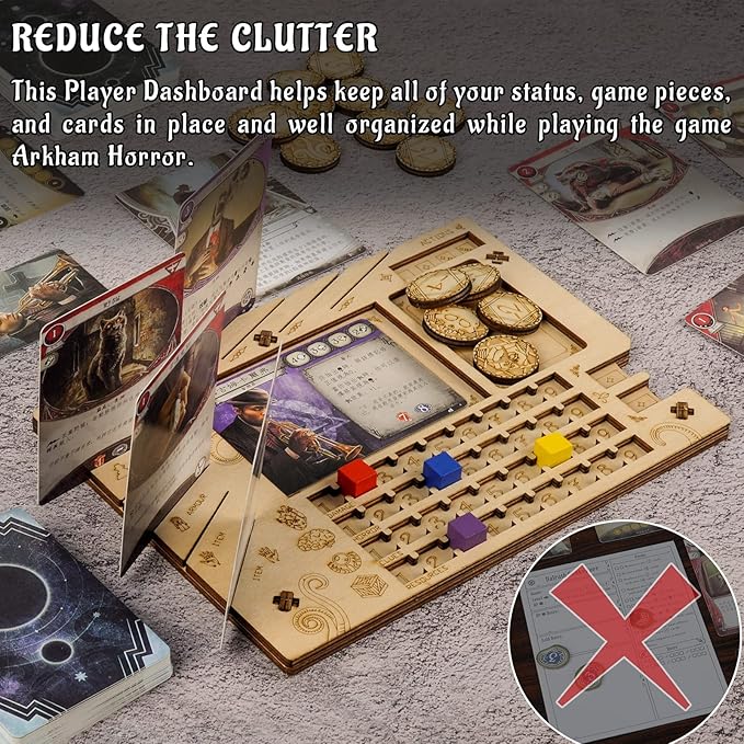 Investigator Dashboard Set of 2 Player Organization Board Wood Laser Cut Game Accessories for Arkham Horror LCG & Eldritch Horror