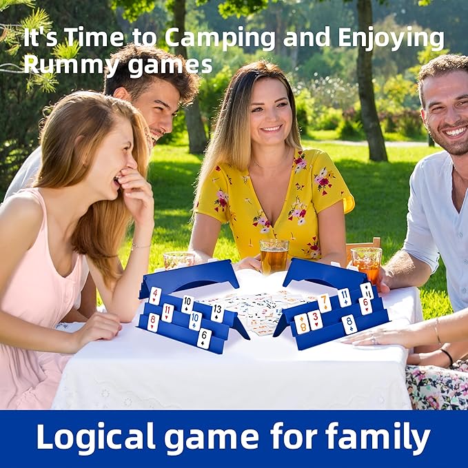 Doublefan Rummy Game, Original Poker Rummy with Color Box, Classic Board Game for Adult and Kids,106 Tiles, 4 Playing Rack, 1 Timing, 1 Dice (2-4 Players)