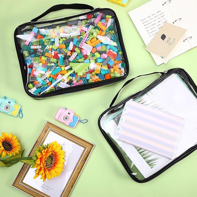 Sanwuta 6 Packs Toy Storage Bags, PVC Organizing Case Bags with Zipper, Waterproof Toy Container for Board Games, Building Blocks, Puzzles, Small Toys and Kids Books(Large, Small,Clear)