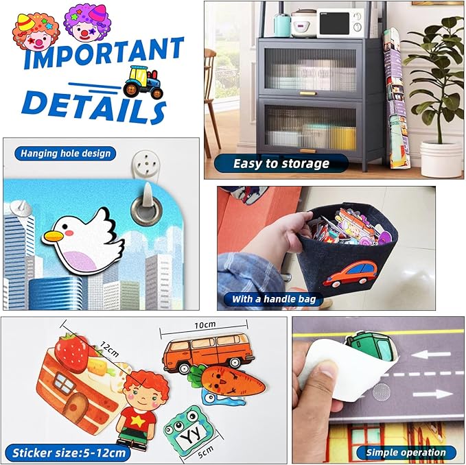 200 PCS Felt Board Story Set for Toddlers with Storage Bag City Traffic Themed Flannel Sensory Board Wall Interactive Storytelling Teaching Play Activity Kits 40x28 inch(Lightgrey)