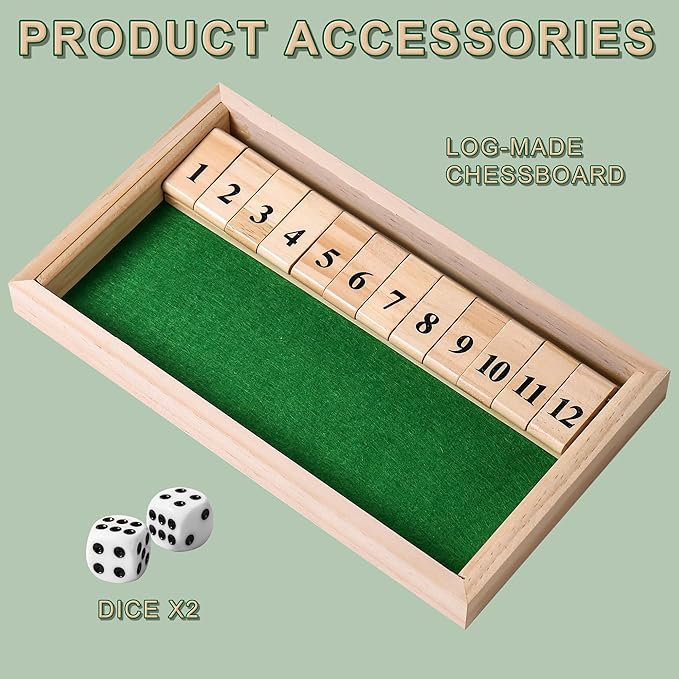 Shut The Box dice Game,Wooden Board Games 2-Person Competitive, Traditional bar, Travel, Family, Fun Math(Large Size)