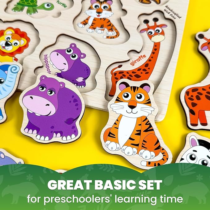 QUOKKA Wooden Puzzles for Toddlers 1-2 – Gift Realistic Educational Game for Boy and Girl - Animal Wild Learning Toy for Kids – Set Pegged Puzzles for Kids Ages 1-2