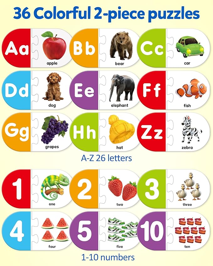 Coogam Learning Alphabet Matching Game, 36pcs Self-Correcting Sight Words Letter Number Cards, Fine Motor Educational Montessori Toy for Preschool Kindergarten 3 4 5 Years Old