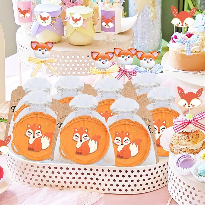 36 Pack Fox Change Purses Set Include 12 Fox Wallets with Keyring, 12 Thank You Tags and 12 Organza Bags for Woodland Animals Forest Wild One Camp Party Supplies,Orange