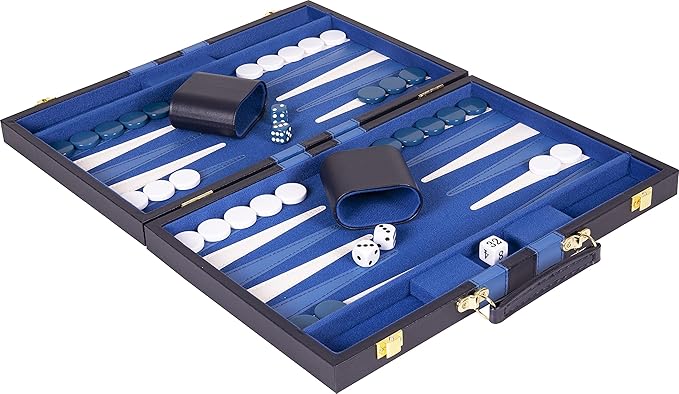 Backgammon Set 18 inch, Large - Classic Board Game for Adults and Kids with Premium Leather Case - Includes Strategy & Tip Guide (Blue)