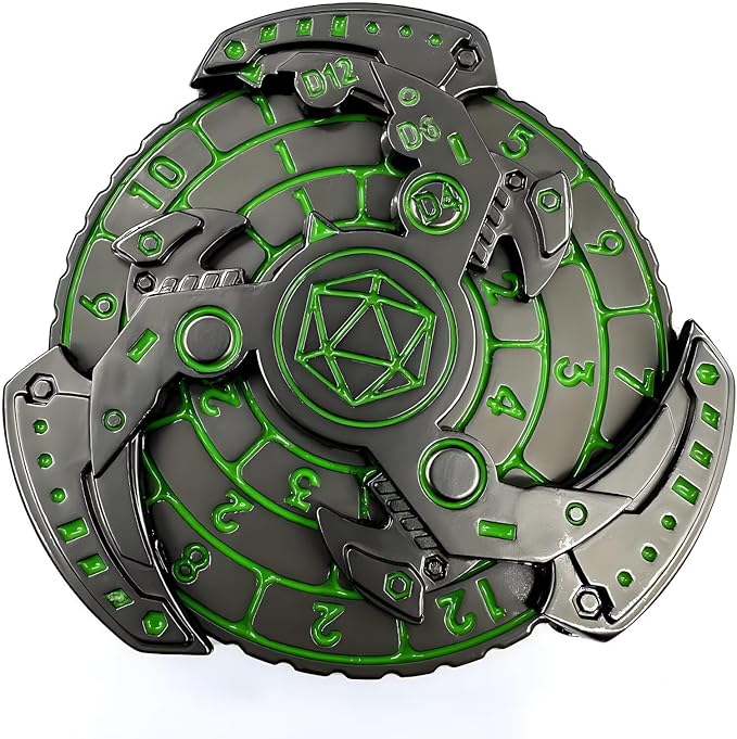 D&D Themed Fidget Spinner, dice Spinner, D4,D6, D8, D10, D12,D20,D% 7-in-1 Metal dice, Perfect for D&D Dungeons and Dragons, RPG and Pathfinder Role Playing Games (Green-Silver-Black)