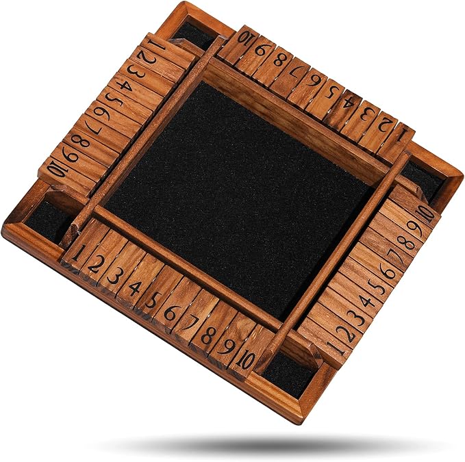 Shut The Box Game Wooden for 1-4 Players,Educational & Fun Wooden Board Game with 10 Dice and Shut-The-Box Instructions for Kids & Family, Pub Dice Game for Adults. (12 Inches)